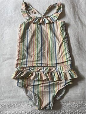 Serendipity Striped Tankini Set with Ruffle Trim, Size XXL (11-12)